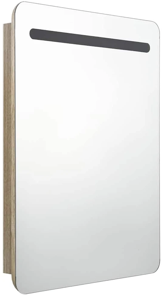 Veidrodinė vonios spintelė su LED, ąžuolo, 60x11x80cm