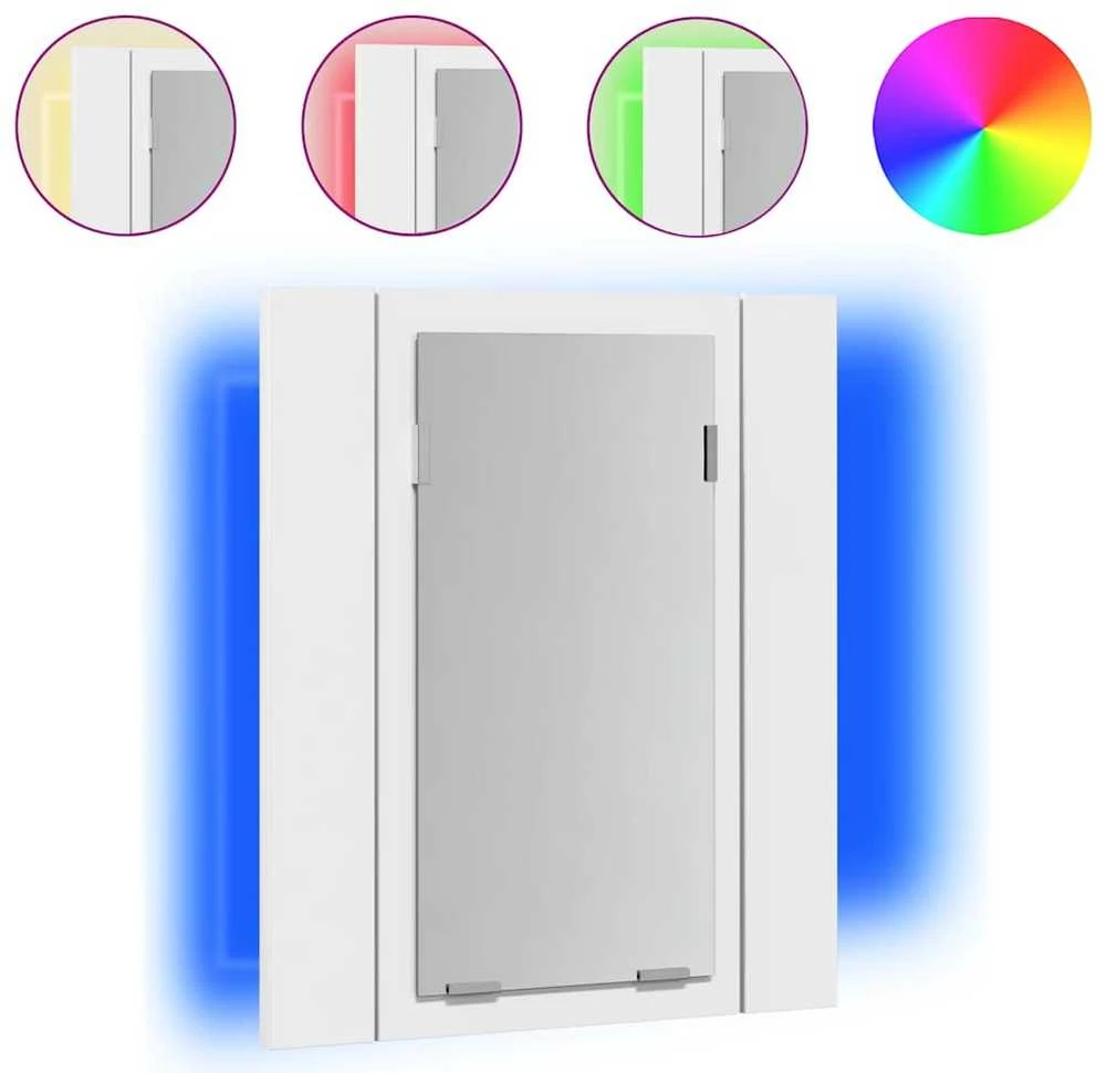Veidrodinė vonios spintelė su LED, balta, 40x12x45cm, akrilas