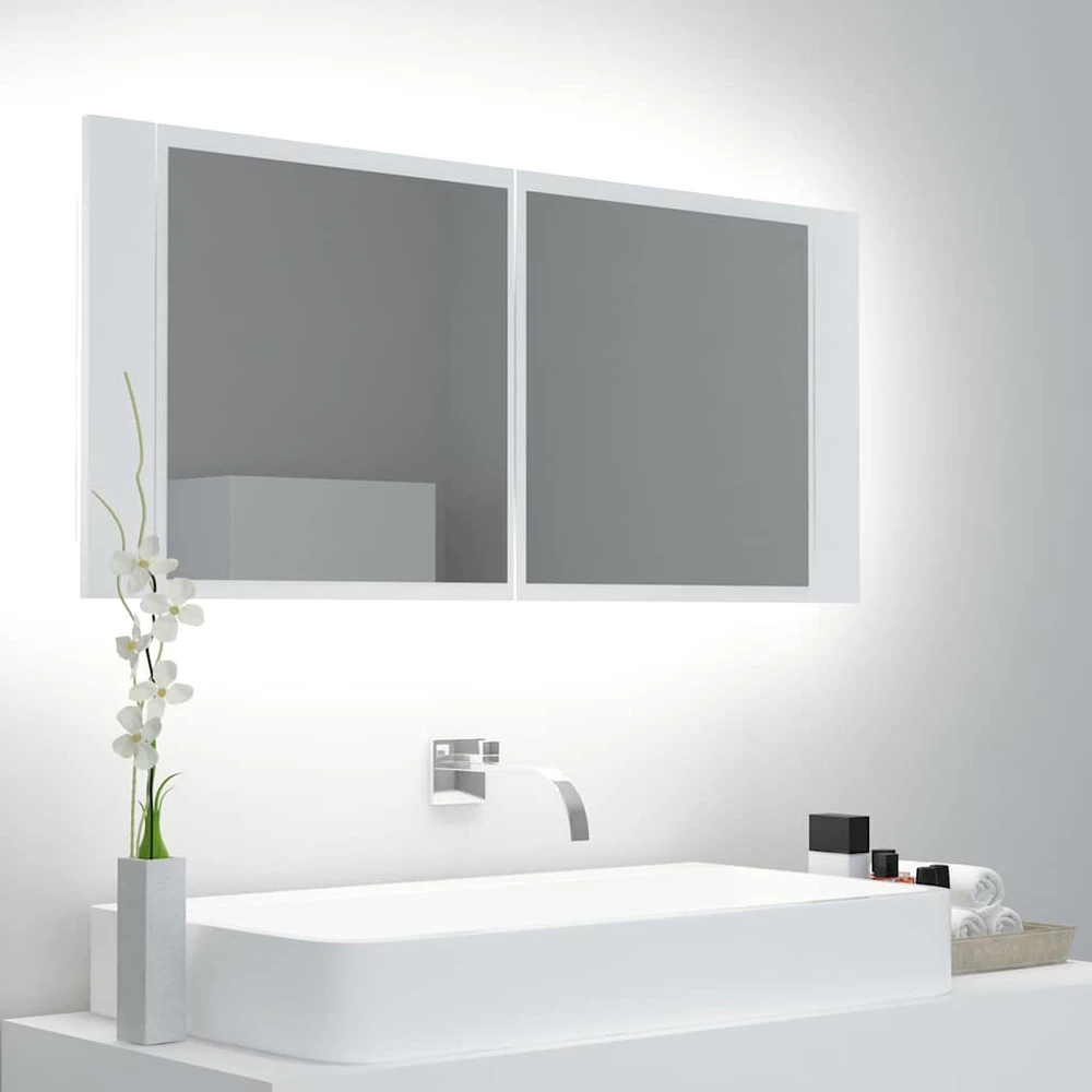 Veidrodinė vonios spintelė su LED, balta, 100x12x45cm, akrilas