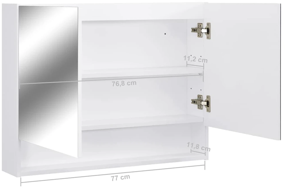 Veidrodinė vonios spintelė su LED, balta, 80x15x60cm, MDF