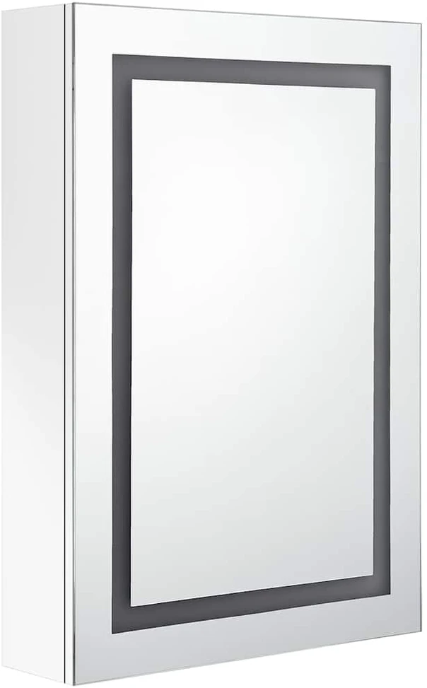 Veidrodinė vonios spintelė su LED, balta, 50x13x70cm, blizgi