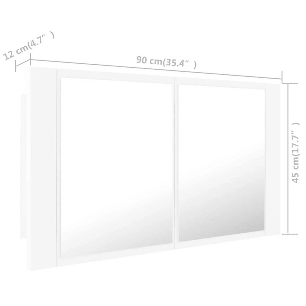 Veidrodinė vonios spintelė su LED, balta, 90x12x45cm, akrilas