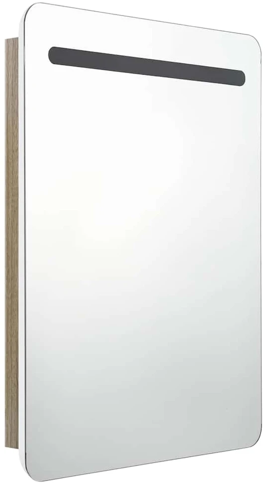 Veidrodinė vonios spintelė su LED, balta ir ąžuolo, 60x11x80cm