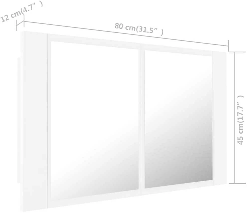 Veidrodinė vonios spintelė su LED, balta, 80x12x45cm, akrilas
