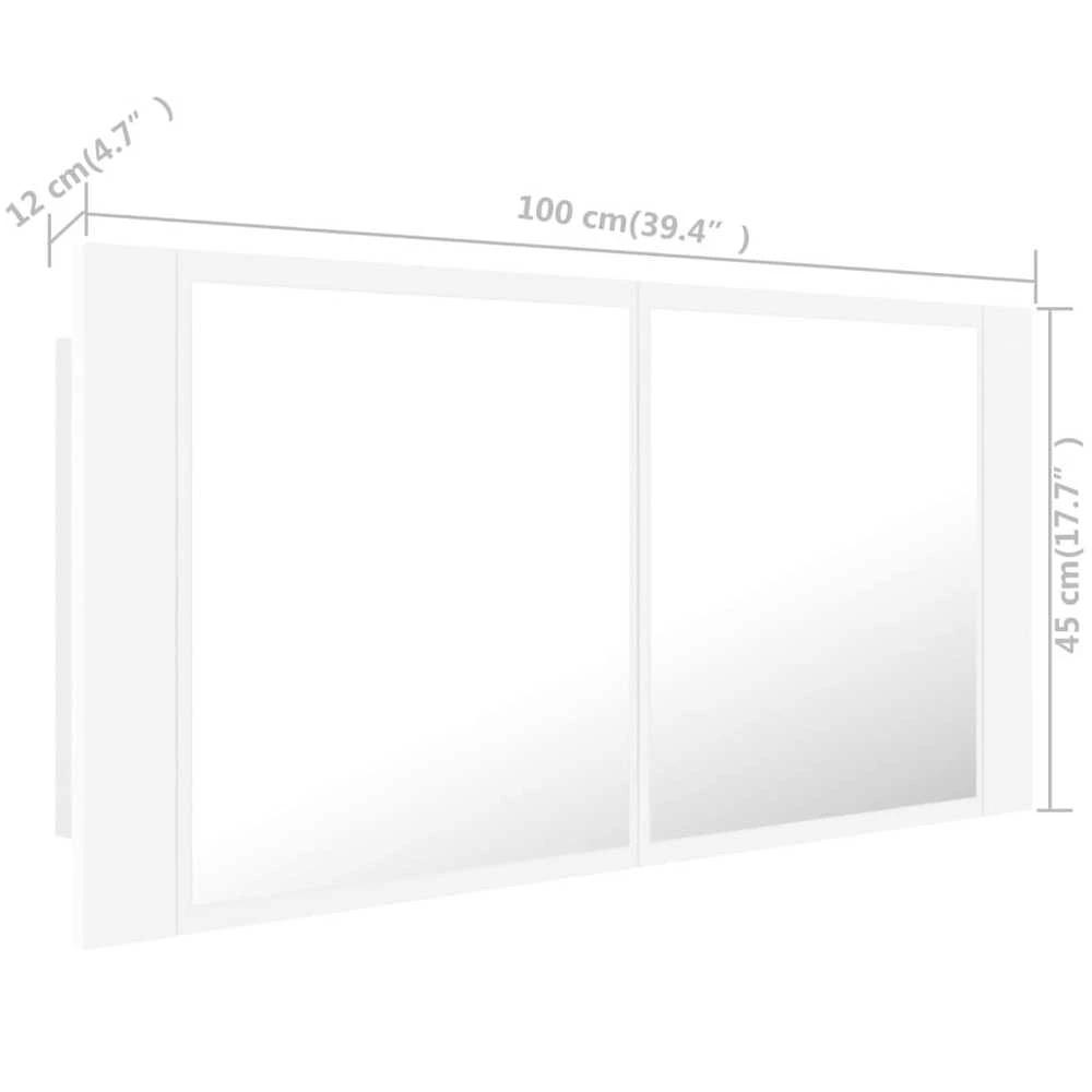 Veidrodinė vonios spintelė su LED, balta, 100x12x45cm, akrilas