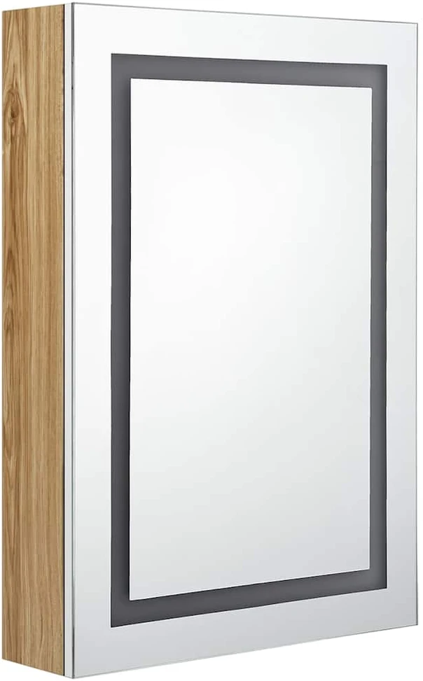 Veidrodinė vonios spintelė su LED, balta ir ąžuolo, 50x13x70cm
