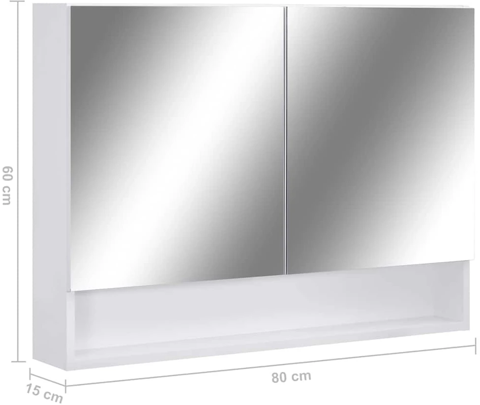 Veidrodinė vonios spintelė su LED, balta, 80x15x60cm, MDF