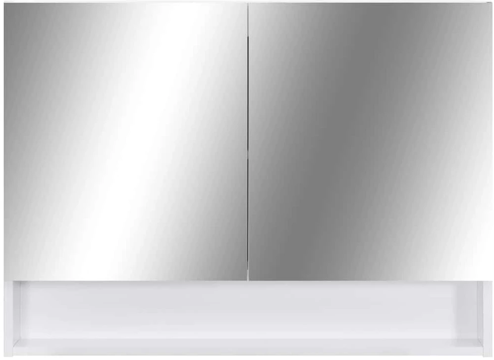 Veidrodinė vonios spintelė su LED, balta, 80x15x60cm, MDF