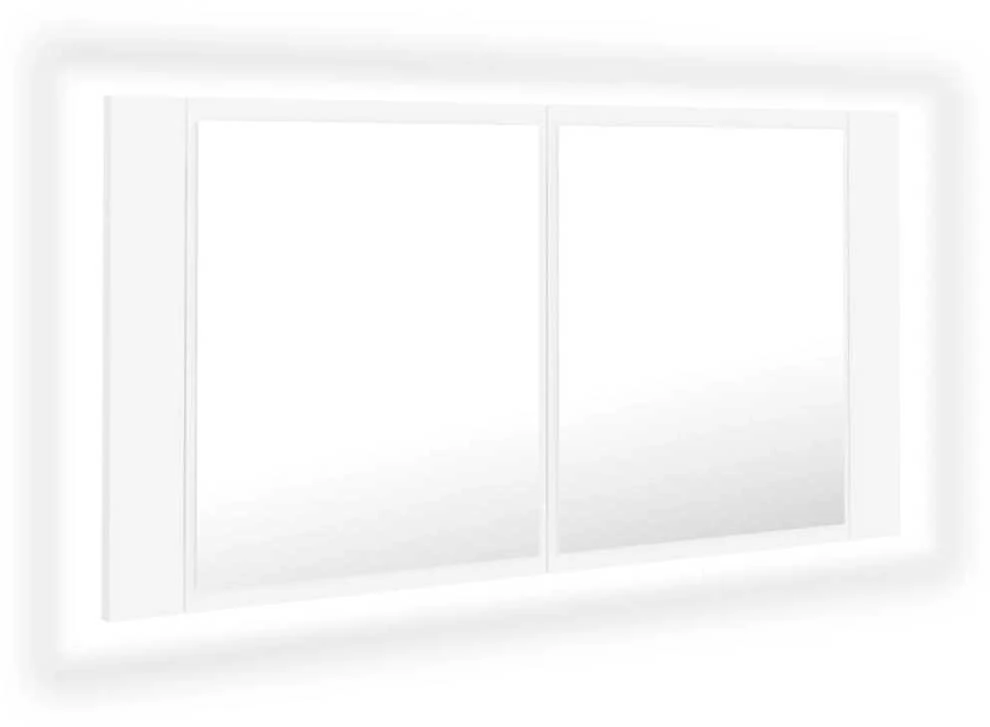 Veidrodinė vonios spintelė su LED, balta, 90x12x45cm, akrilas