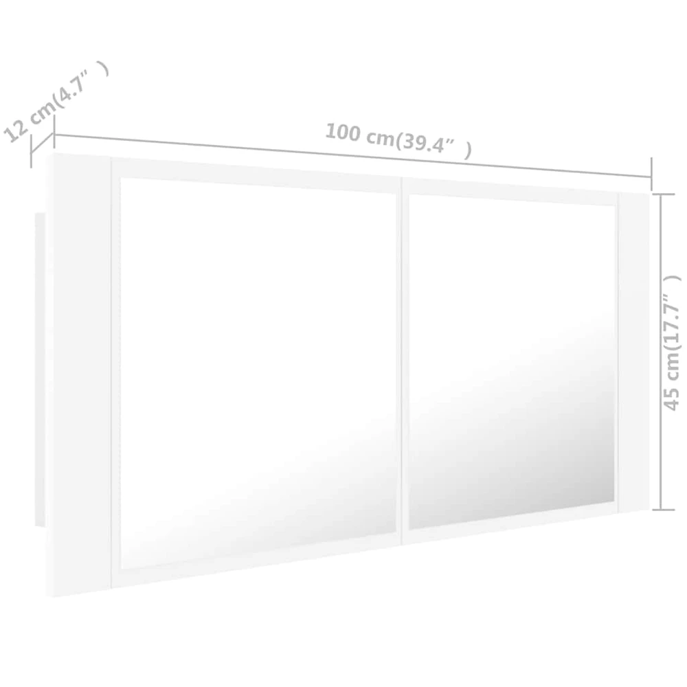 Veidrodinė vonios spintelė su LED, balta, 100x12x45cm, akrilas