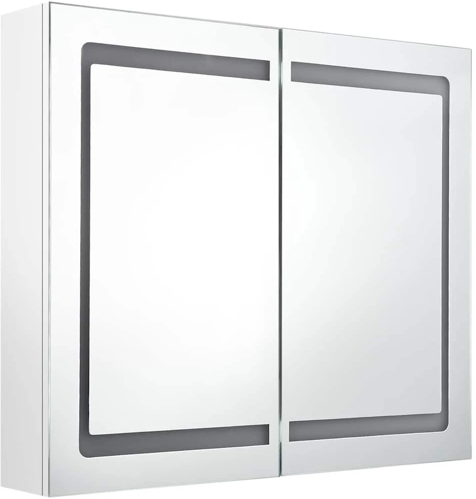 Veidrodinė vonios spintelė su LED, balta, 80x12x68cm, blizgi