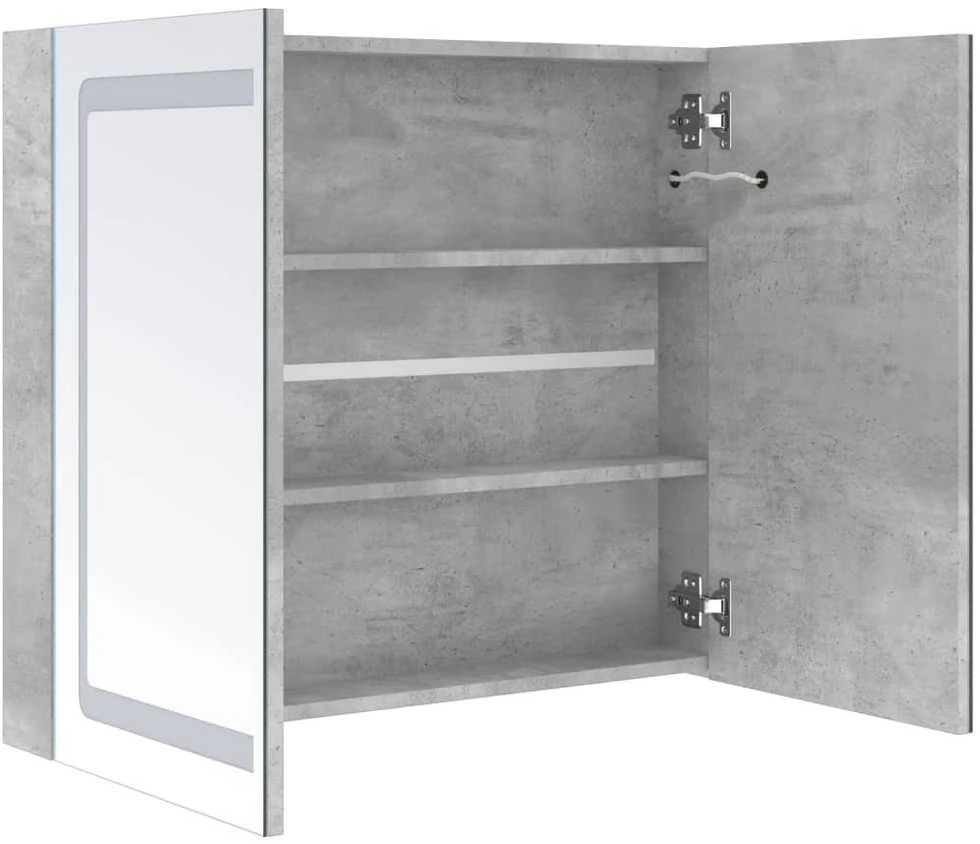Veidrodinė vonios spintelė su LED, betono pilka, 80x12x68cm