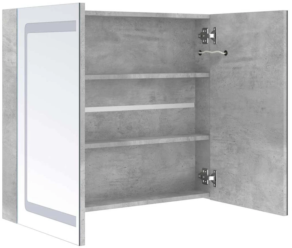 Veidrodinė vonios spintelė su LED, betono pilka, 80x12x68cm