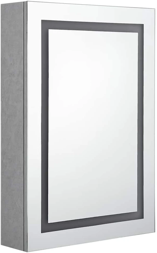 Veidrodinė vonios spintelė su LED, betono pilka, 50x13x70cm