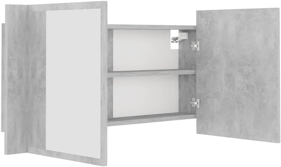 Veidrodinė vonios spintelė su LED, betono, 90x12x45cm, akrilas