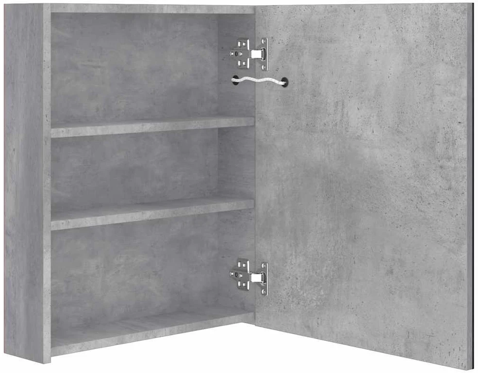 Veidrodinė vonios spintelė su LED, betono pilka, 50x14x60cm