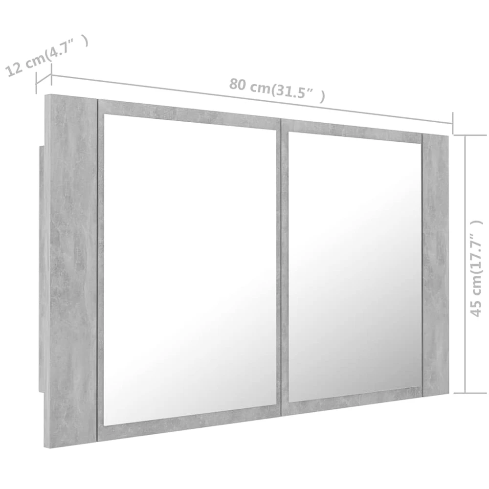 Veidrodinė vonios spintelė su LED, betono, 80x12x45cm, akrilas
