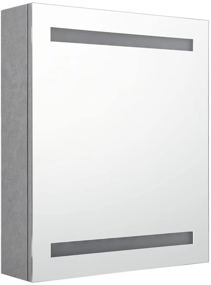 Veidrodinė vonios spintelė su LED, betono pilka, 50x14x60cm
