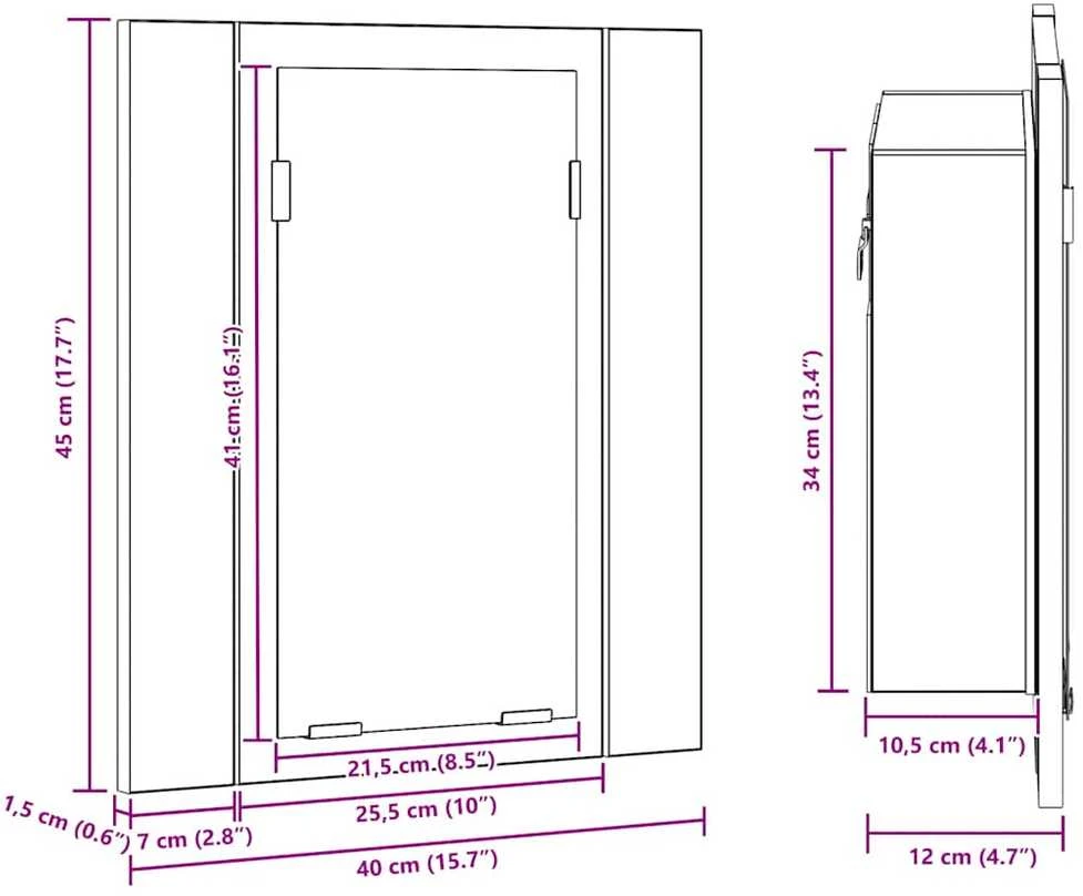 Veidrodinė vonios spintelė su LED, betono, 40x12x45cm, akrilas