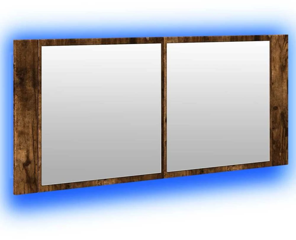 Veidrodinė vonios spintelė su LED, dūminio ąžuolo, 100x12x45cm