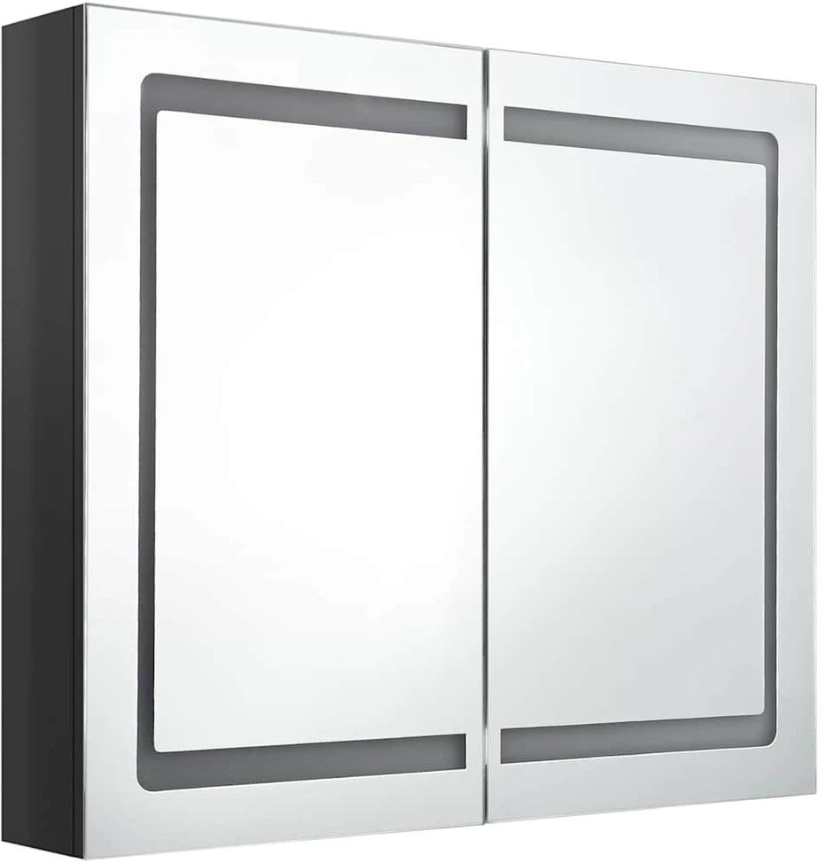 Veidrodinė vonios spintelė su LED, juoda, 80x12x68cm, blizgi