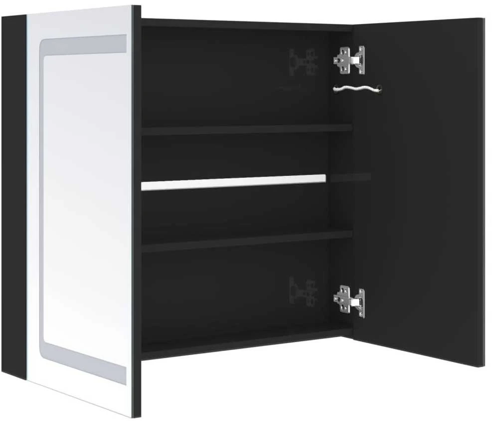 Veidrodinė vonios spintelė su LED, juoda, 80x12x68cm, blizgi