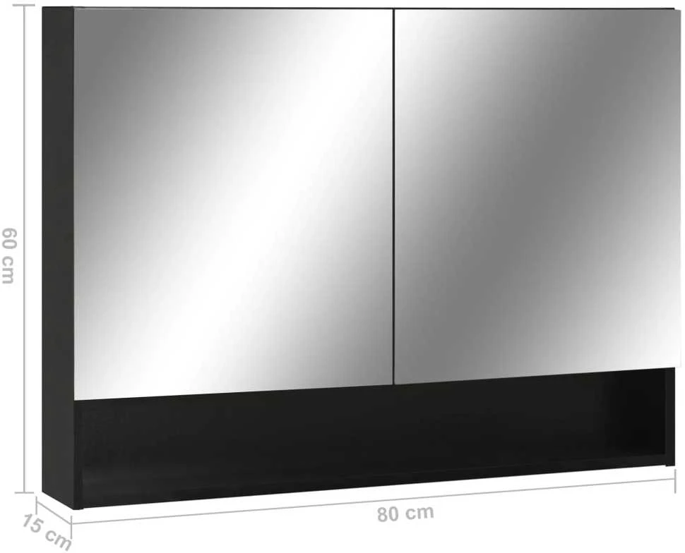Veidrodinė vonios spintelė su LED, juoda, 80x15x60cm, MDF