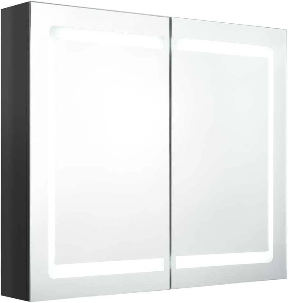 Veidrodinė vonios spintelė su LED, juoda, 80x12x68cm, blizgi