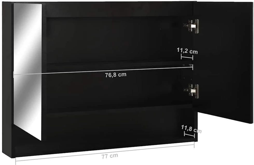 Veidrodinė vonios spintelė su LED, juoda, 80x15x60cm, MDF