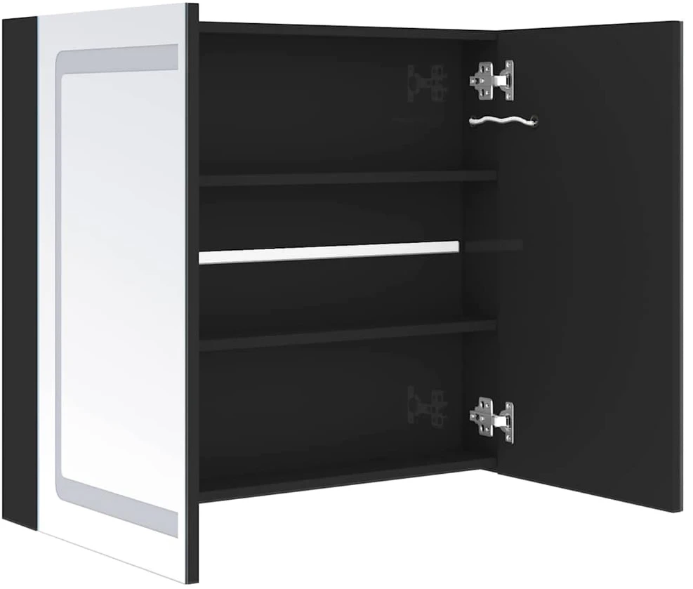 Veidrodinė vonios spintelė su LED, juoda, 80x12x68cm, blizgi