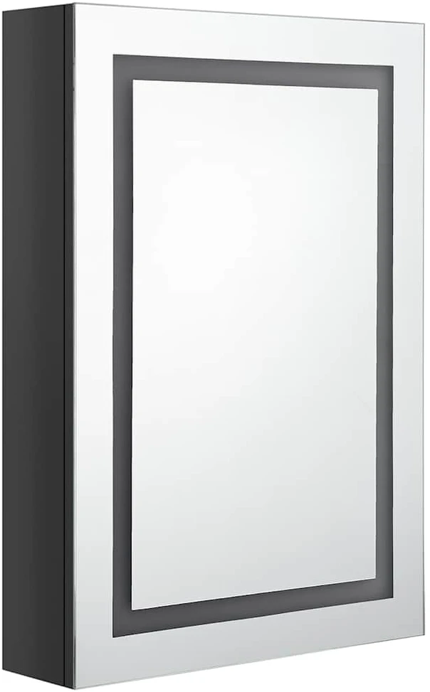 Veidrodinė vonios spintelė su LED, juoda, 50x13x70cm, blizgi