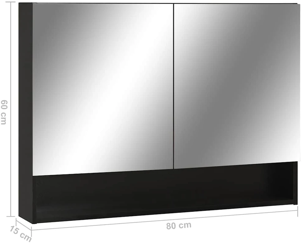 Veidrodinė vonios spintelė su LED, juoda, 80x15x60cm, MDF