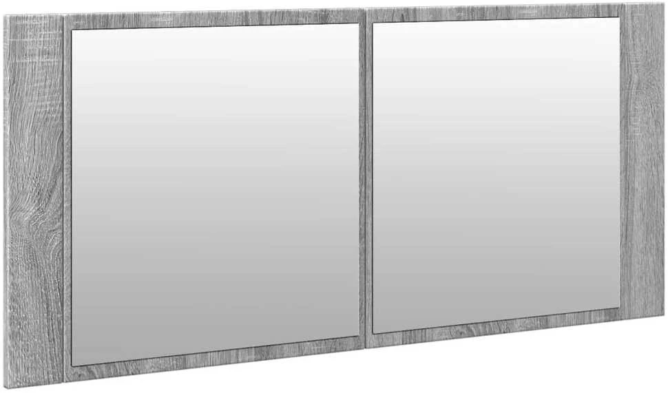 Veidrodinė vonios spintelė su LED, pilka ąžuolo, 100x12x45cm