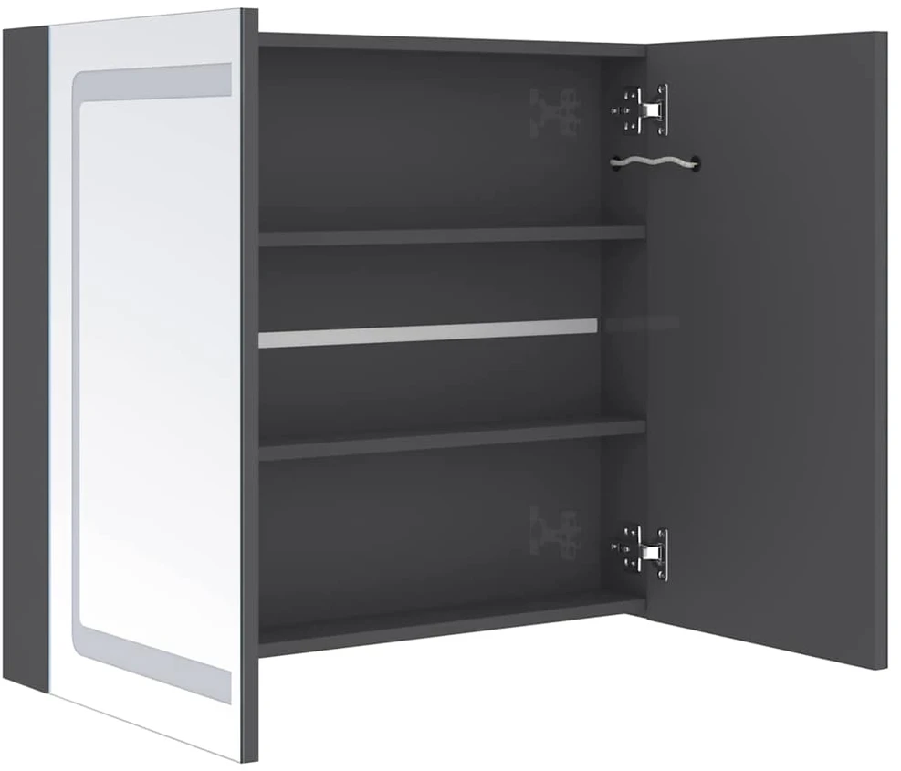 Veidrodinė vonios spintelė su LED, pilka, 80x12x68cm, blizgi