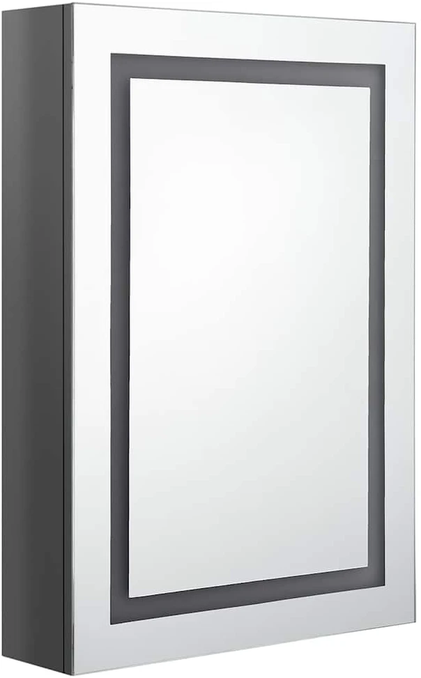 Veidrodinė vonios spintelė su LED, pilka, 50x13x70cm, blizgi