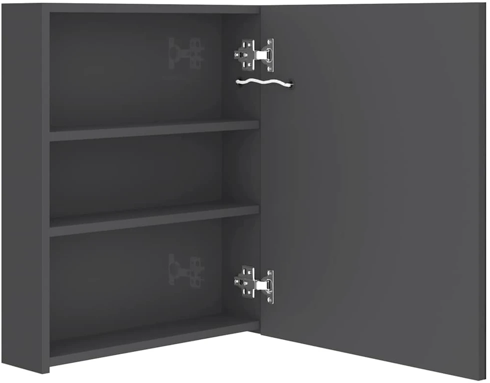 Veidrodinė vonios spintelė su LED, pilka, 50x14x60cm, blizgi