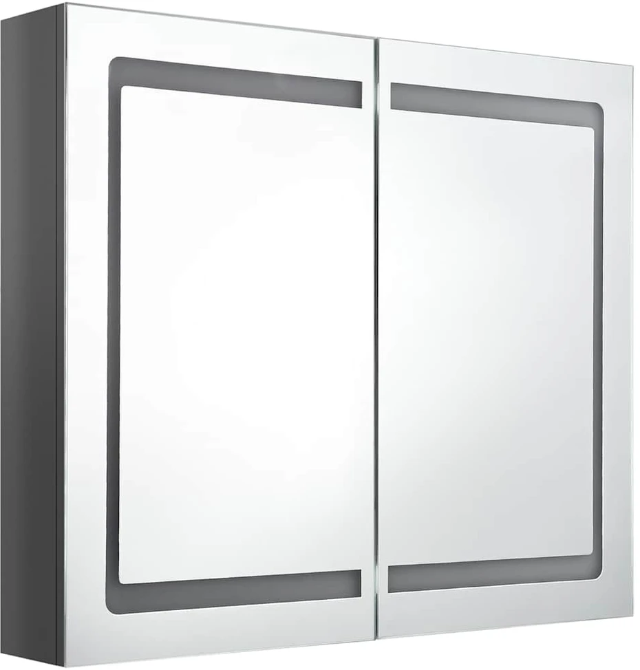 Veidrodinė vonios spintelė su LED, pilka, 80x12x68cm, blizgi