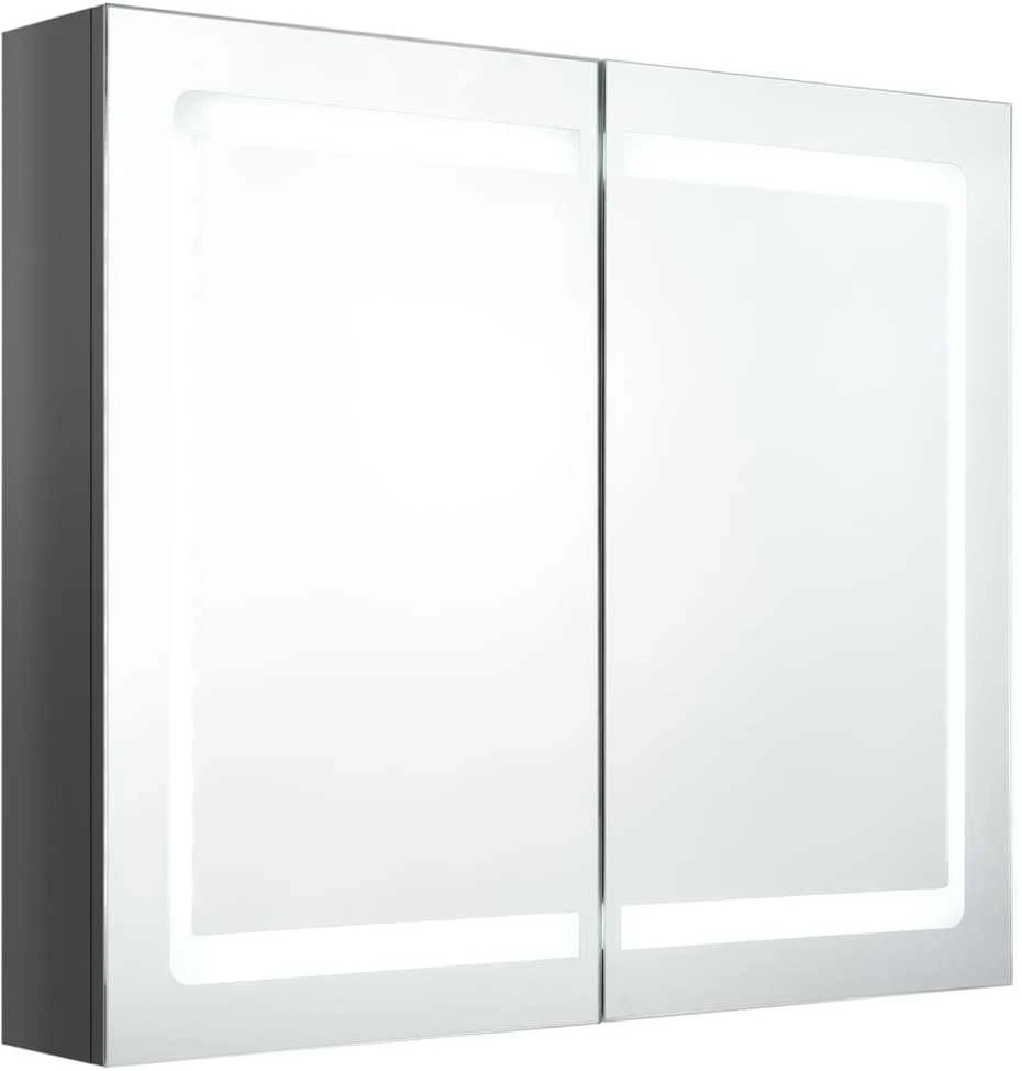 Veidrodinė vonios spintelė su LED, pilka, 80x12x68cm, blizgi