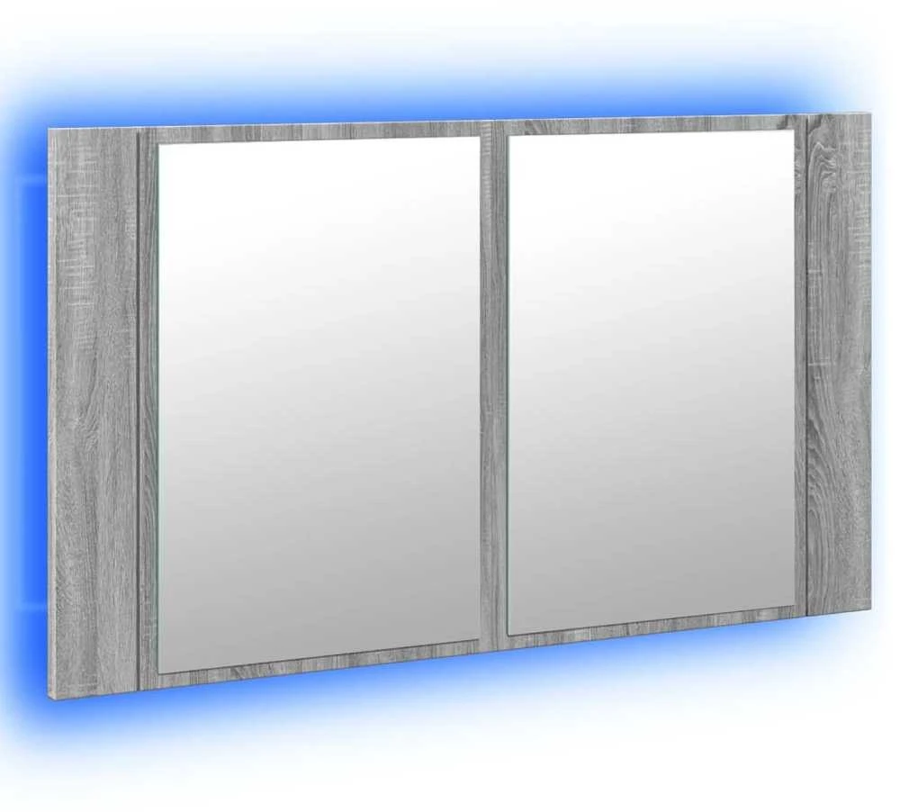 Veidrodinė vonios spintelė su LED, pilka, 80x12x45cm, akrilas