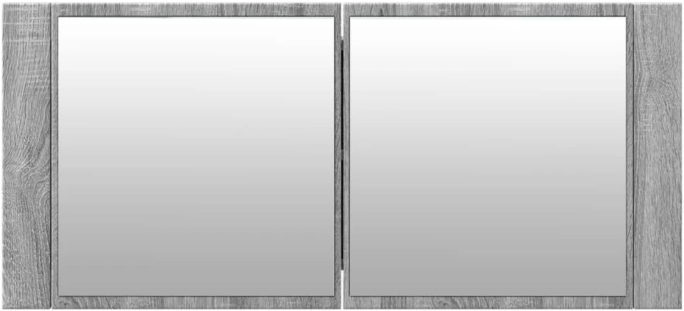 Veidrodinė vonios spintelė su LED, pilka ąžuolo, 100x12x45cm
