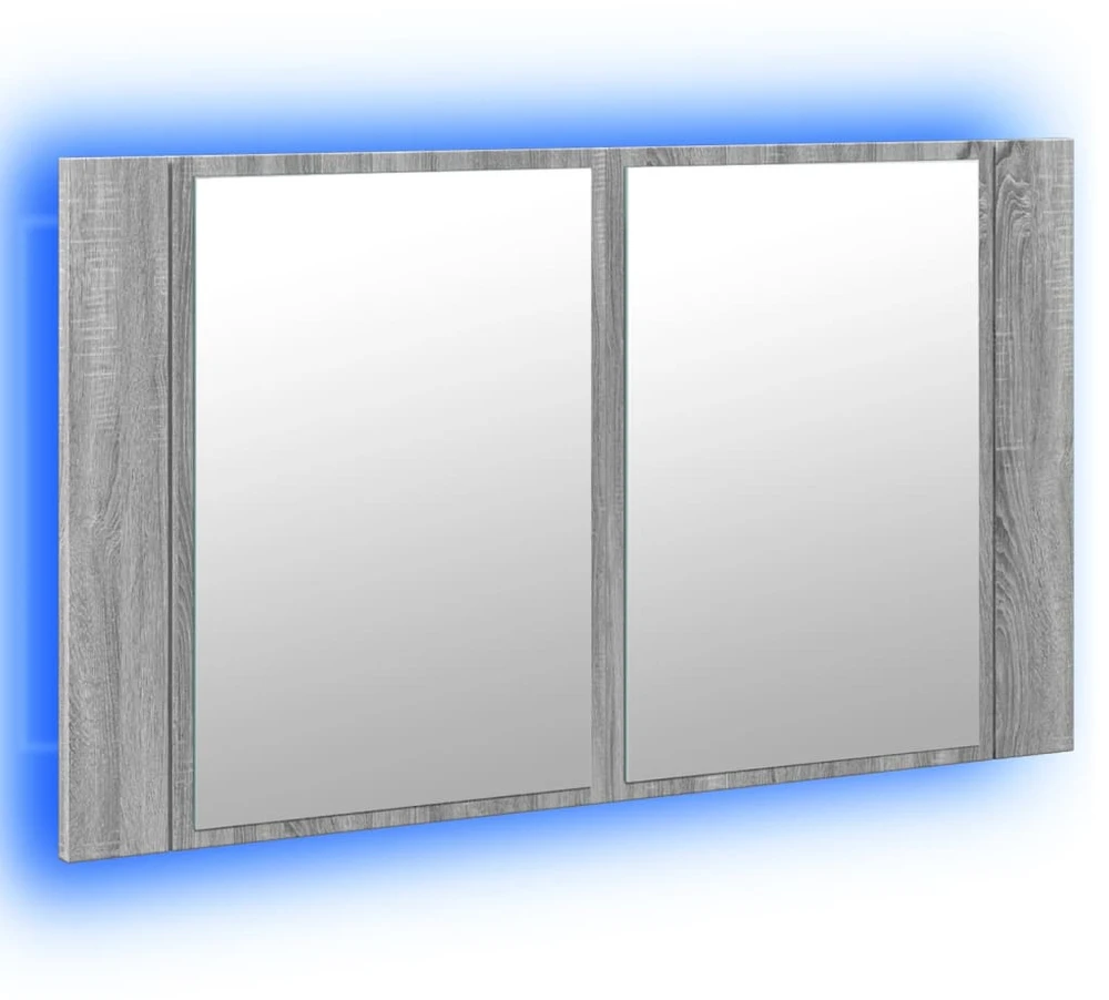 Veidrodinė vonios spintelė su LED, pilka, 80x12x45cm, akrilas