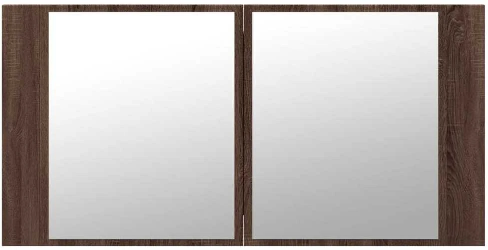 Veidrodinė vonios spintelė su LED, ruda, 90x12x45cm, akrilas