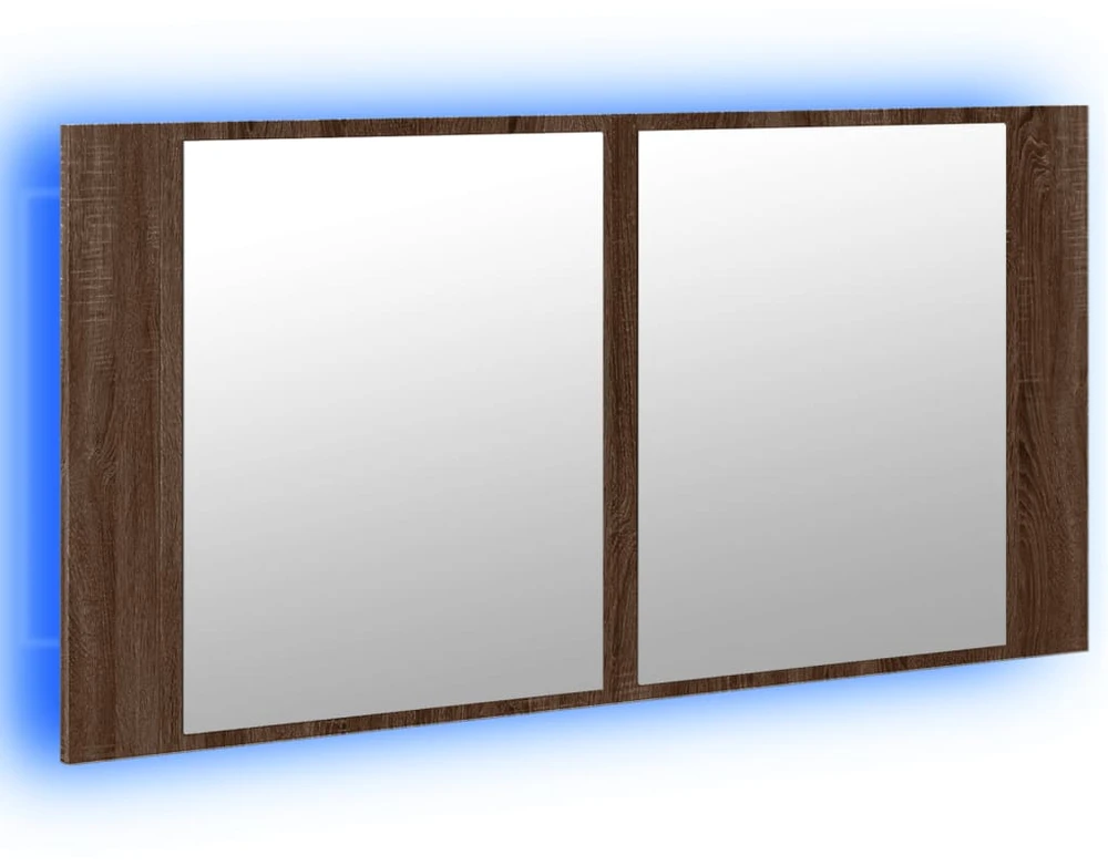 Veidrodinė vonios spintelė su LED, ruda, 90x12x45cm, akrilas