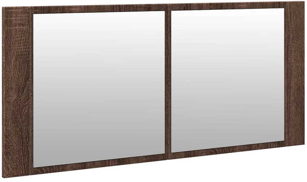 Veidrodinė vonios spintelė su LED, ruda ąžuolo, 100x12x45cm