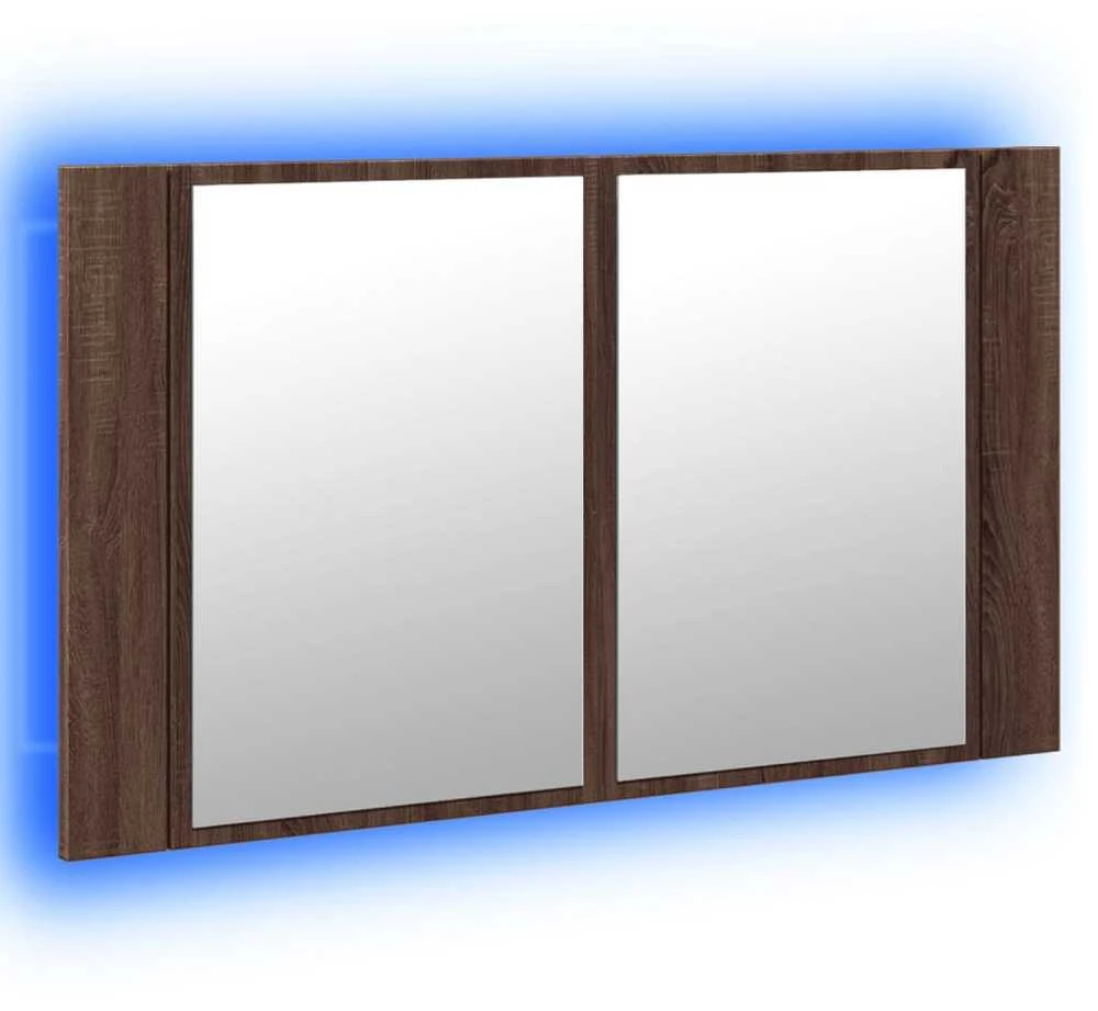 Veidrodinė vonios spintelė su LED, ruda, 80x12x45cm, akrilas