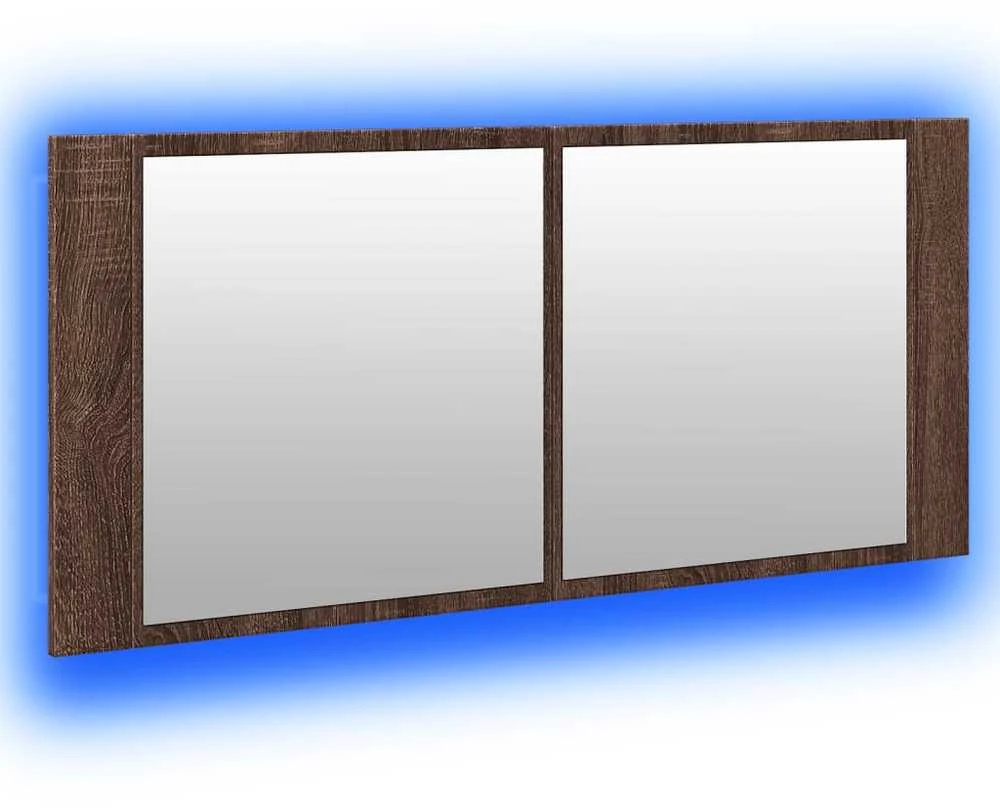 Veidrodinė vonios spintelė su LED, ruda ąžuolo, 100x12x45cm