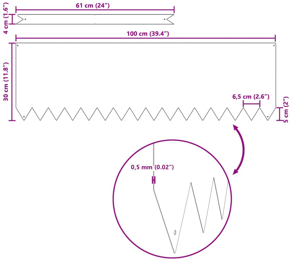 Vejo kraštas 10 vnt. 100 x 0,05 x 30 cm Balta
