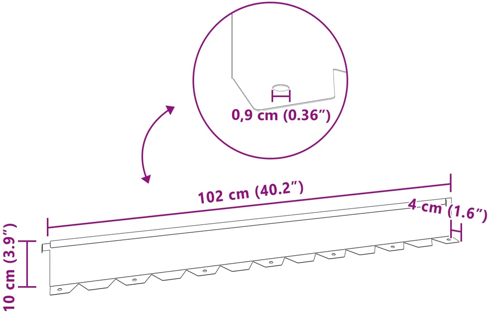 Vejo kraštas 30 vnt. 102 x 10 x 4 cm Plienas Sidabrinė