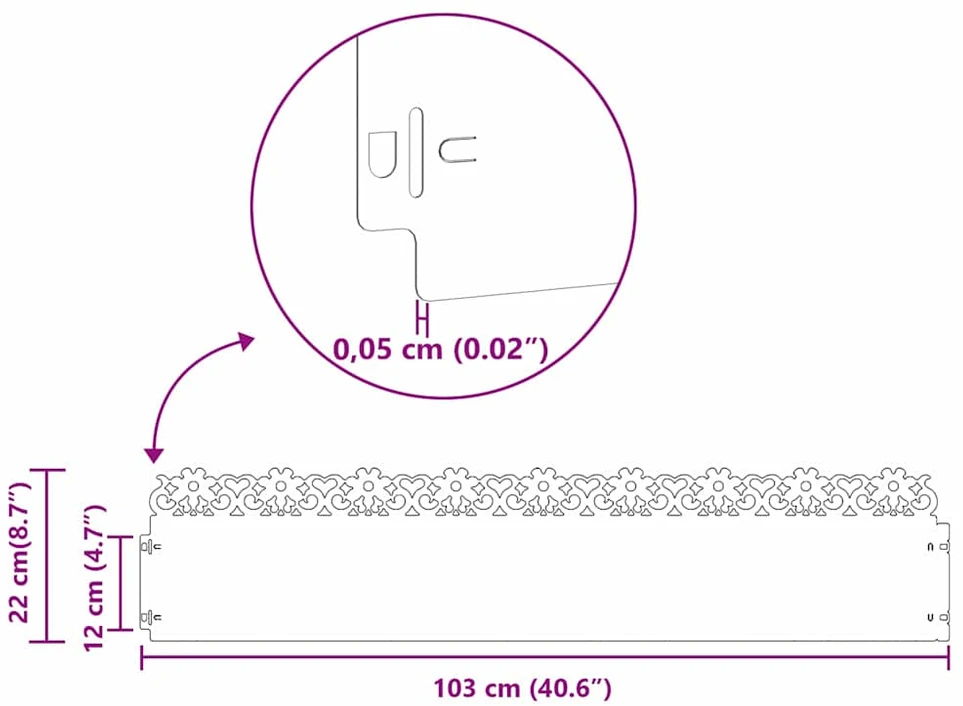 Vejos borteliai 20 vnt. 103 x 0,05 x 22 cm Sidabrinė
