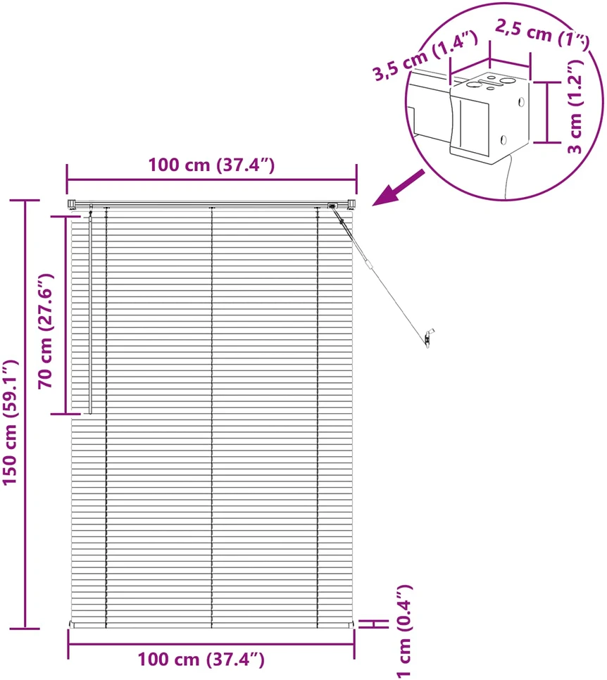Venecijos žaliuzės Baltas 150 x 100 cm 25 mm PVC